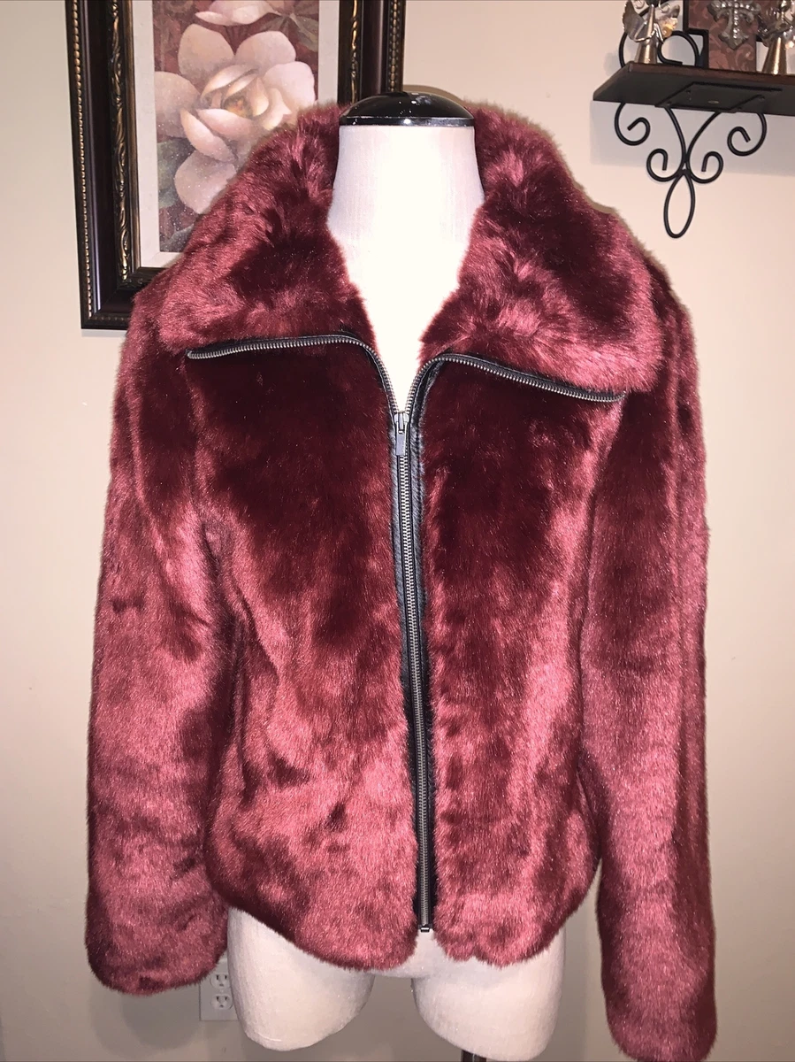 Burgundy faux top fur jacket