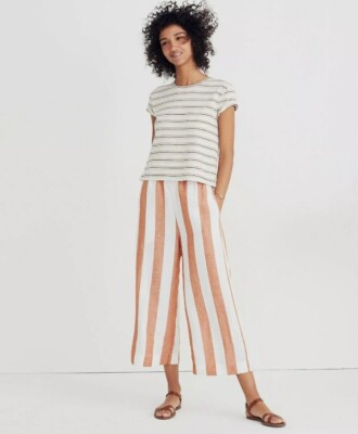 Madewell Large Huston Pull-on Crop Pants Bold Stripe White Brown