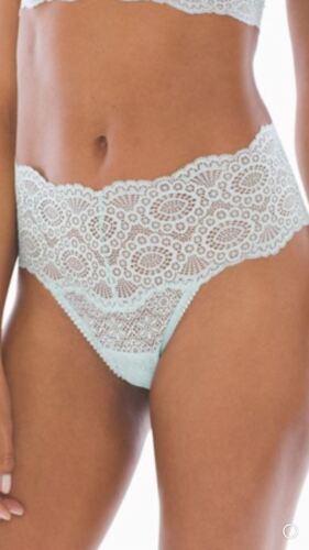 Soma Embraceable Allover Lace Geo Retro Thong Panty L Icy Blue