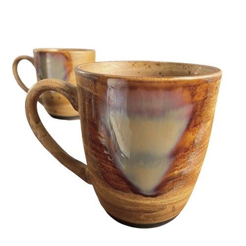 Set Of 2 Sango Splash 4951 Tan Brown Drip Glaze Stoneware Coffee Cups Mugs - Picture 2 of 8