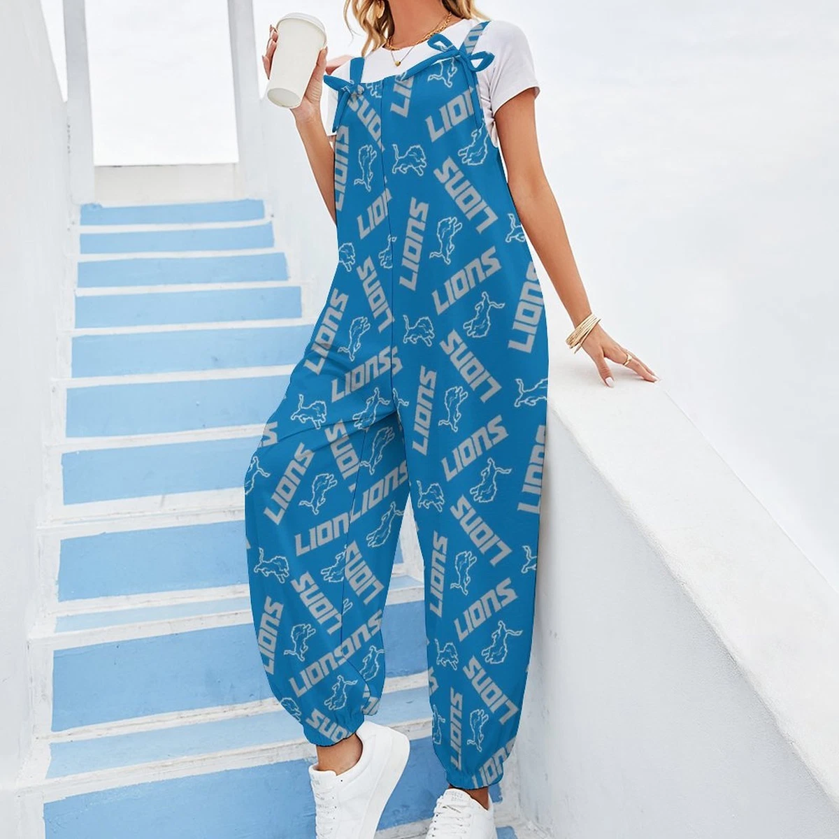 Detroit Lions Women's Jumpsuit with Suspender Printed Casual Trousers