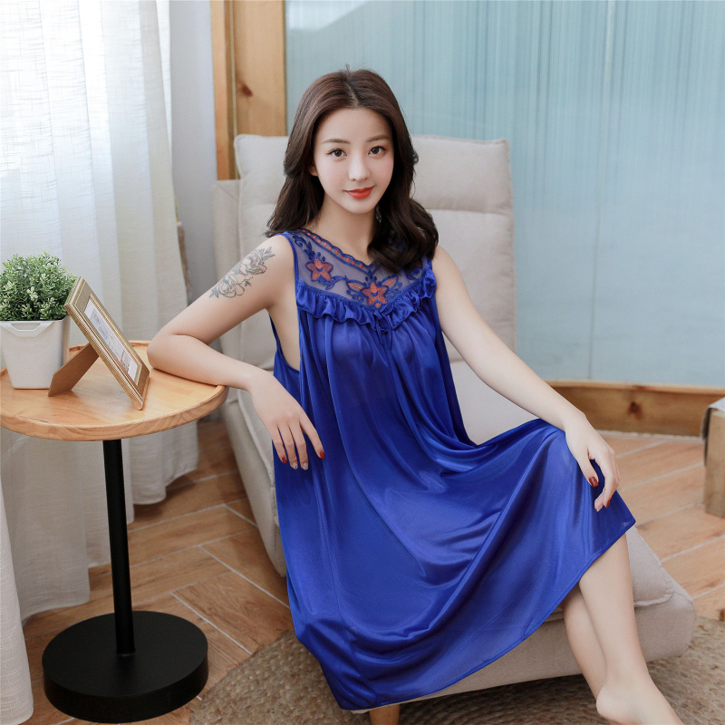 Femme Satin Sexy Chemise de Nuit Faux Soie Nightgown Dentelle