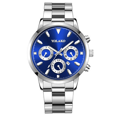 YOLAKO Classic Mens Stainless Steel Quartz Watches Casual Business