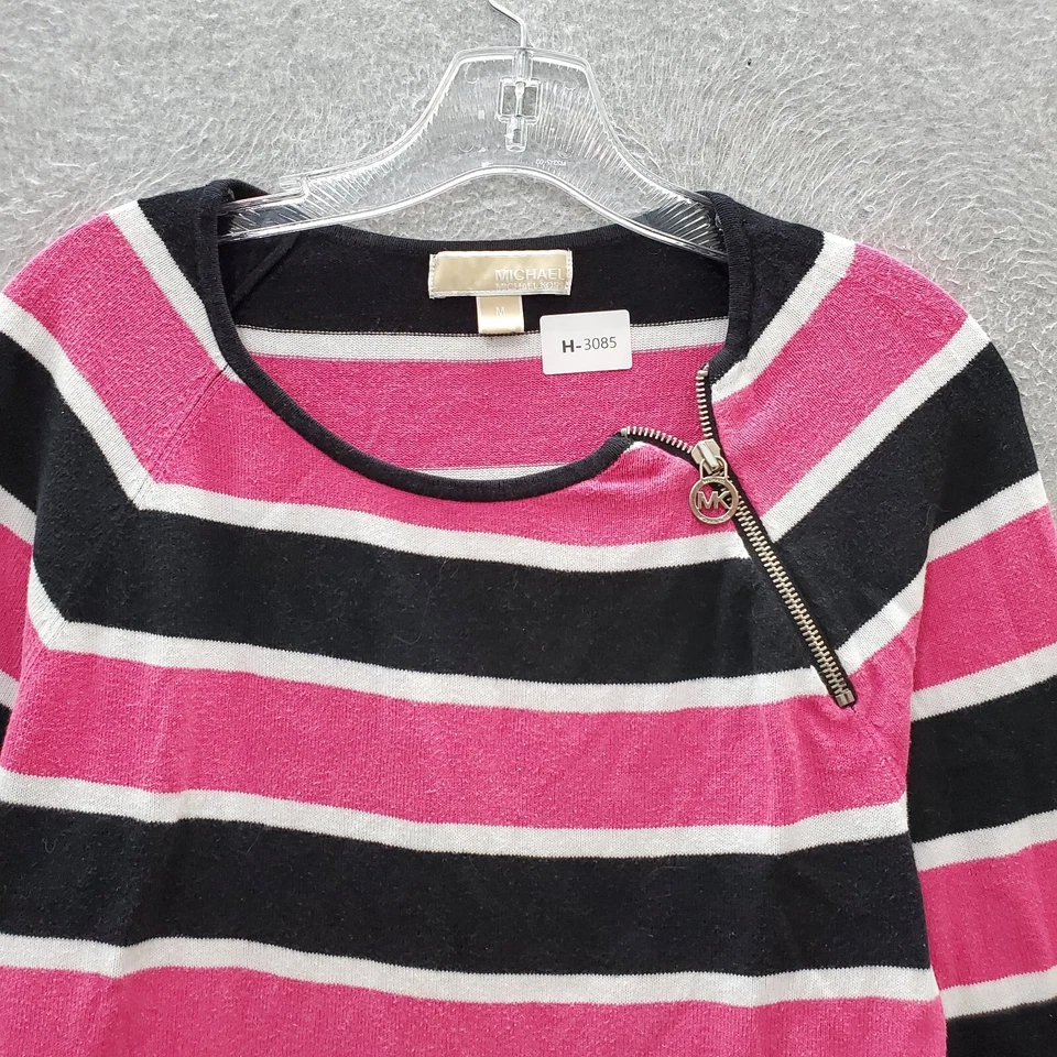 Женский свитер Michael Kors средний розовый в полоску туника с акцентом на молнии пуловер - Изображение 2 из 4