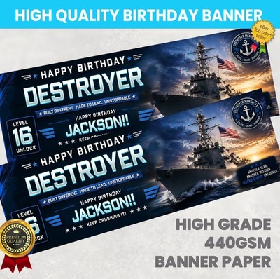 Destroyer Navy personalisierte Geburtstagsbanner beliebiger Name Party Banner Mädchen Jungen