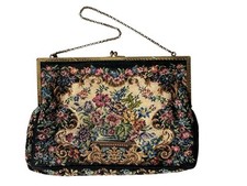 Vintage Petit Point Embroidered Floral Handbag Purse