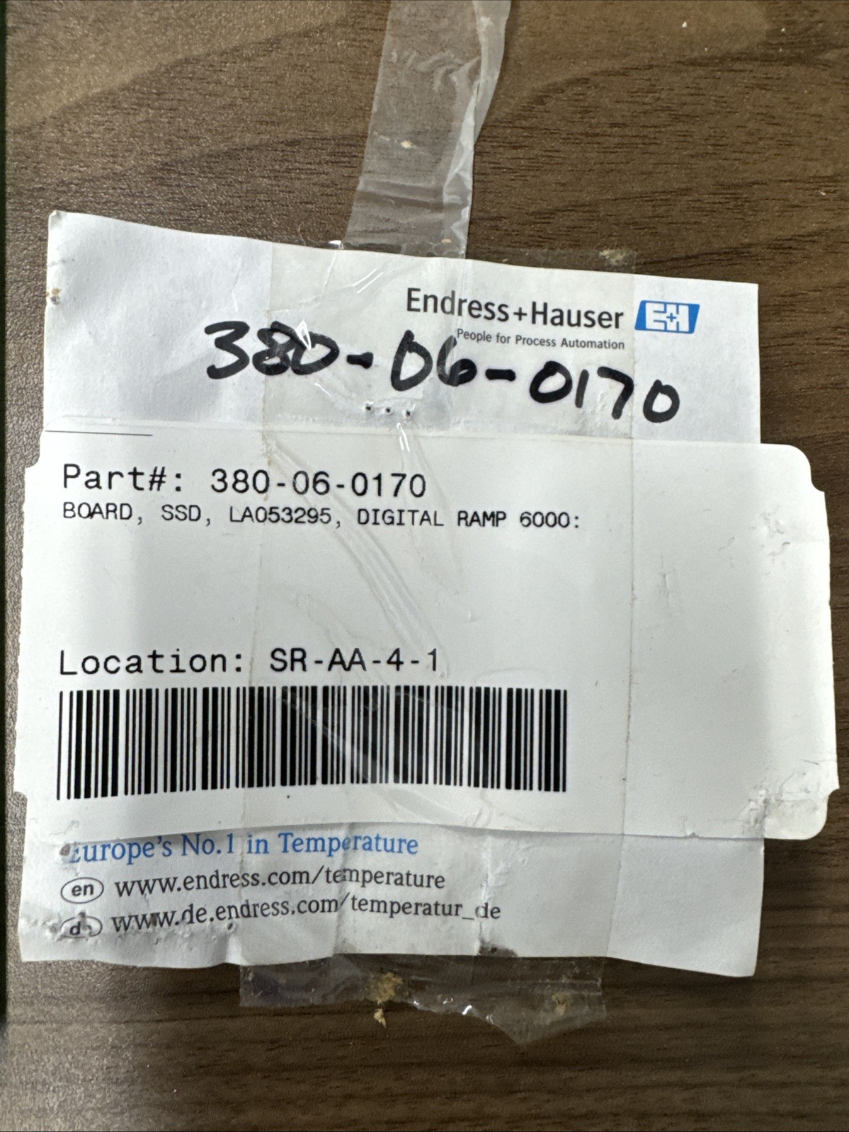 Endress+Hauser 380-06-0170 Control Board Process Automation, Temp Ramp Control