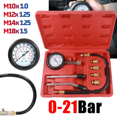 #ad 0 21 Bar Petrol Engine Cylinder Compression Tester Kit Automotive Kit 4x Adapter $15.69