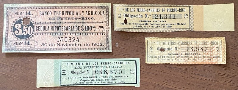 1890 - 1900’s Bond Coupons Puerto Rico, Territorial Bank & Train