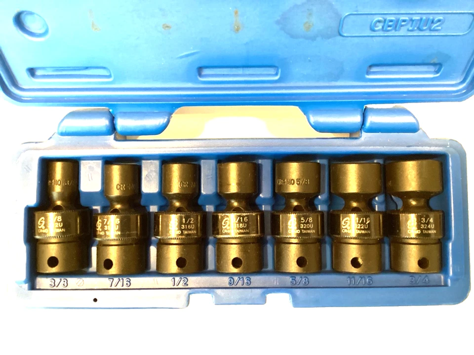 Sunex 7 Piece SAE Shallow Swivel Impact Socket Set Cornwell Snap Latch Case 3655 - Image 2 of 4