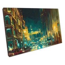 Urban Nightscape Canvas Print: Illuminated City Street Wall Art for Home and