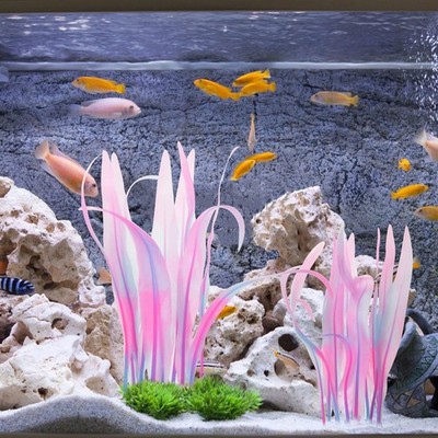 2pc Aquarium Decor Plastic Plants Fish Tank Artificial Plants Glowing Aquariu...