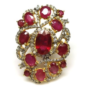 Authentic Thai Handmade 925 Silver Red Ruby & Zircon Ring Size 7.75 18K Gold Plated