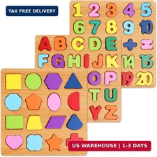 Alphabet Wooden Puzzles for Toddlers 3-5, Pack of 3 ABC, Number and Shape Puzzle