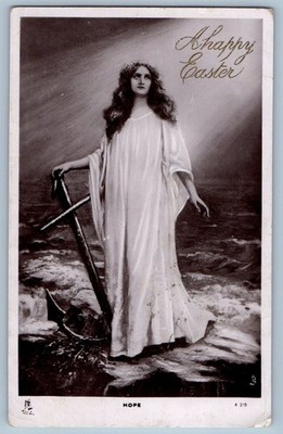 Easter Postcard RPPC Photo Pretty Girl Holding Holy Cross Tuck c1910's Antique