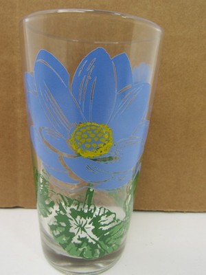 Vintage 1950's Glass 5'' Boscul Peanut Butter Pale Blue Water Lilly Flowers GUC