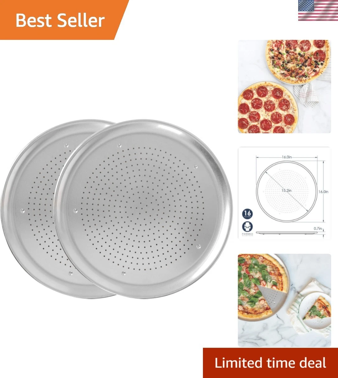 Naturals 16" Air Crisp Perforated Aluminum Pizza Pan, Set of 2