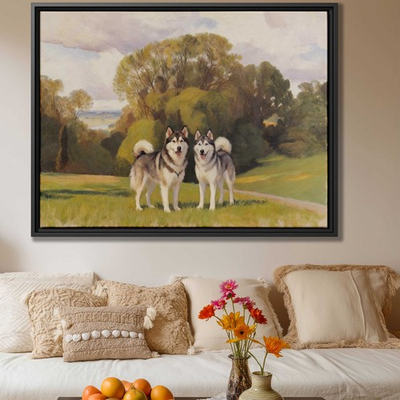 #ad Siberian Husky Oil Painting Canvas Print Dog Wall Art Rustic Decor Dog Lovers $211.11