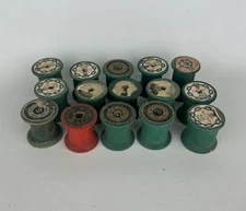 Vintage Empty Green Wood Thread Spools Lot. Various Brands