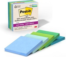 100 Recycled Paper Super Sticky Notes 3 in. x 3 in. 5 Pads 70 Sheets per Pad