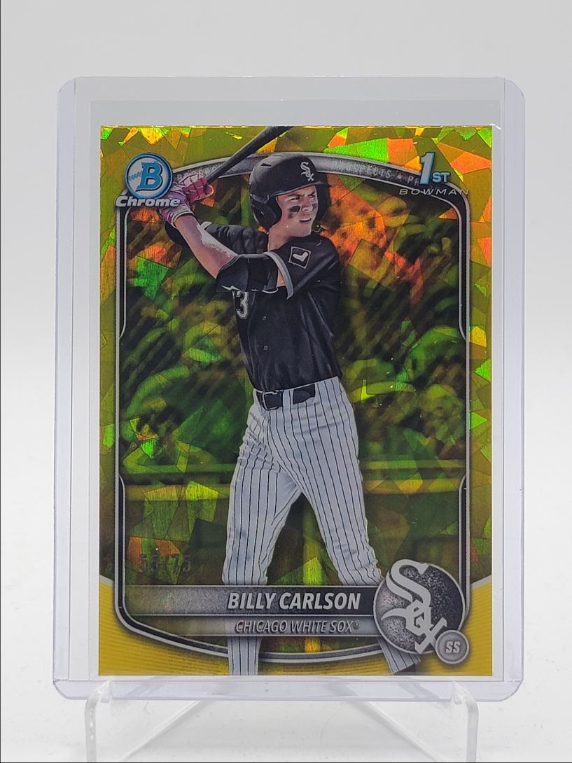 BILLY CARLSON 2025 BOWMAN CHROME DRAFT 1ST SAPPHIRE YELLOW /75 Q3967