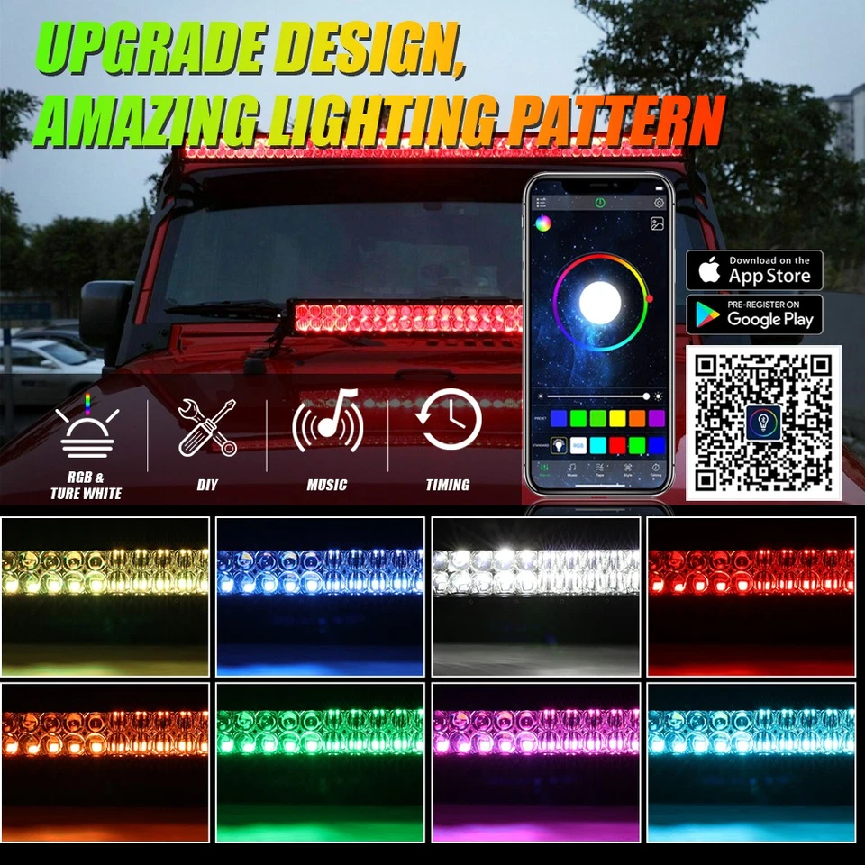 Barra de luz LED doble fila AUXBEAM 42 pulgadas RGBW 5D para Nissan Titan Xterra 2007-2019 Foto 2 de 4