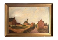 Antique Early 20th-Century Oil Painting • European Village Landscape • Original