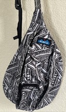 Kavu Mesh Rope Pack Black White Tribal Crossbody Sling Backpack Multipocket