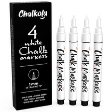 Extra Fine Tip White Chalk Markers 4 Pack 1mm Point Chalk Pens - White Dry ...