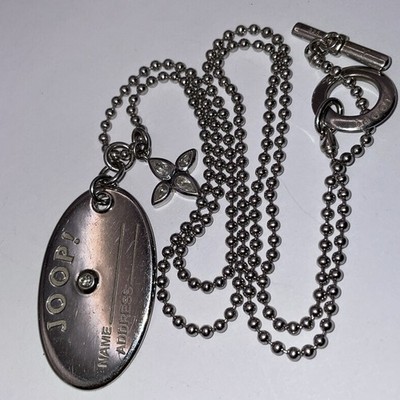 Joop 925 Silber Kette+ Hundemarke+Blüten-Anhäng.+Steine,21.5g,L-60.5+4.8xB-2.3cm