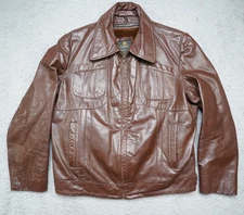 Vintage 70s Cooper Bomber Leather Jacket Mens 42R Brown Lined Talon Zip Designer