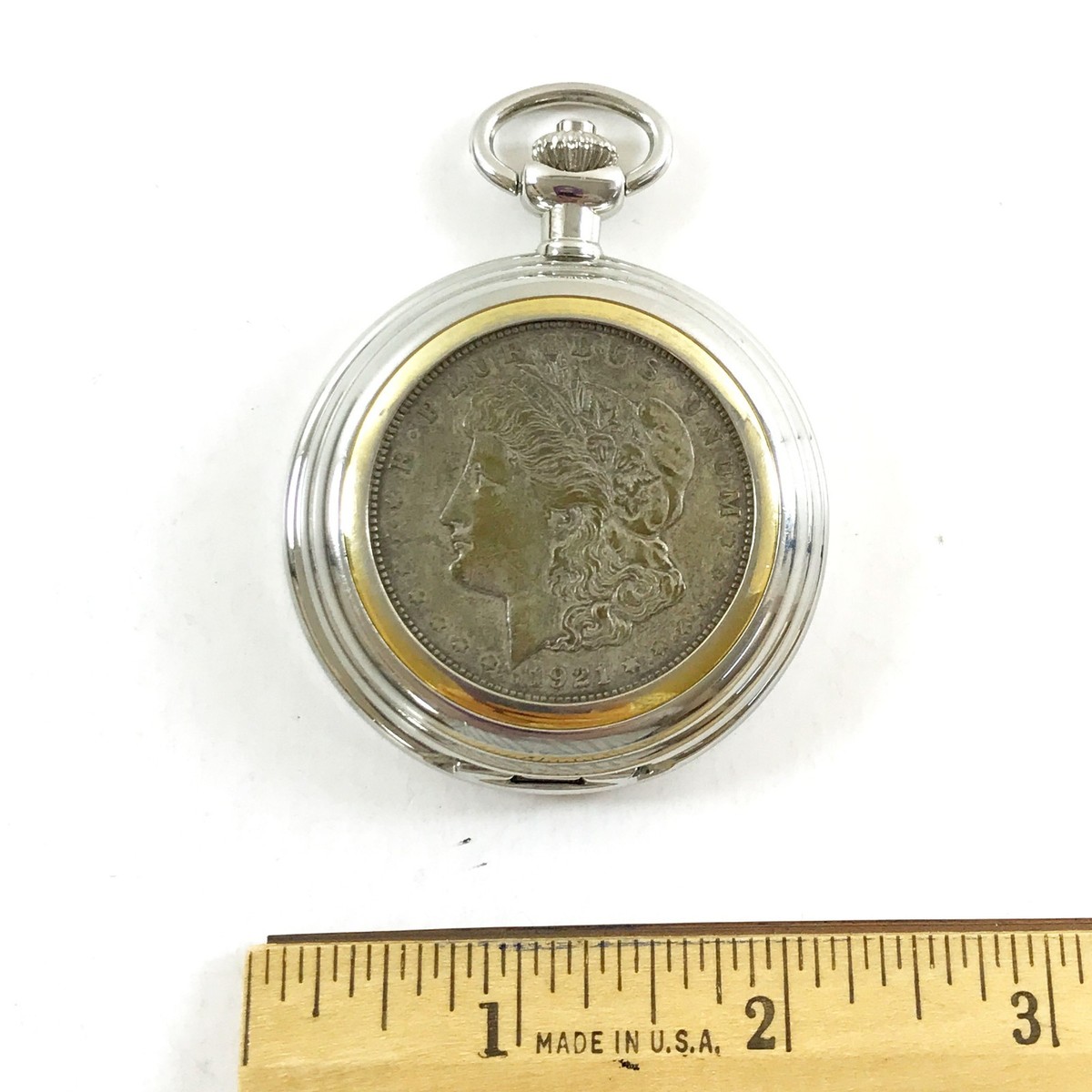 1921 Morgan Silver Dollar Coin Pocket Watch Colibri Quartz WORKING