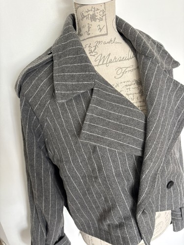 Asos cropped trench coat pin stripe grey size uk 14 smart casual jacket