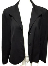 Lafayette 148 New York Blazer Black Virgin Wool Blend Size 14 Jacket Women's
