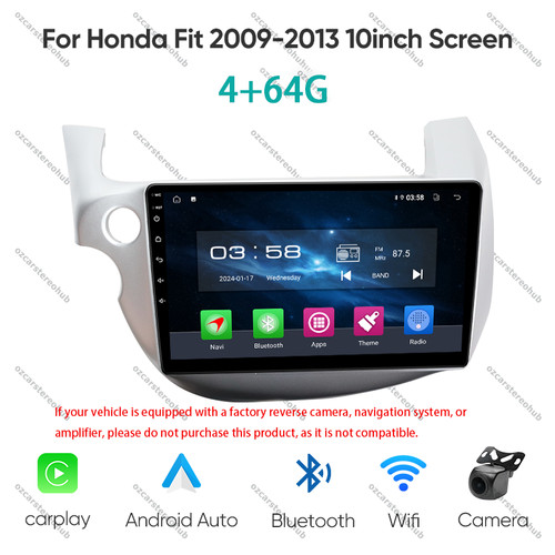 4+64G Apple CarPlay Android Auto GPS Radio Stereo For Honda Fit 2009-2013 Camera