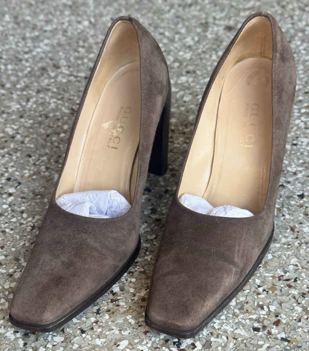 Vintage Gucci By Tom Ford 90's Suede Heavy Block Heels Square Toe