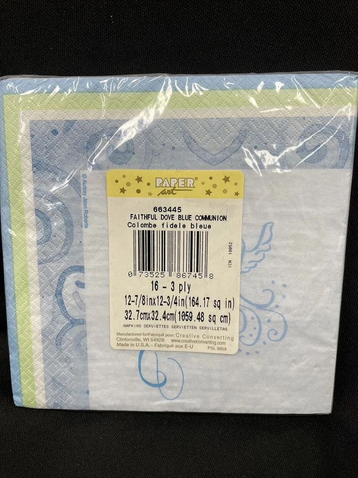 Faithful Dove Religious Party Luncheon Napkins - BLUE - COMMUNION 16Ct - Image 3 of 3