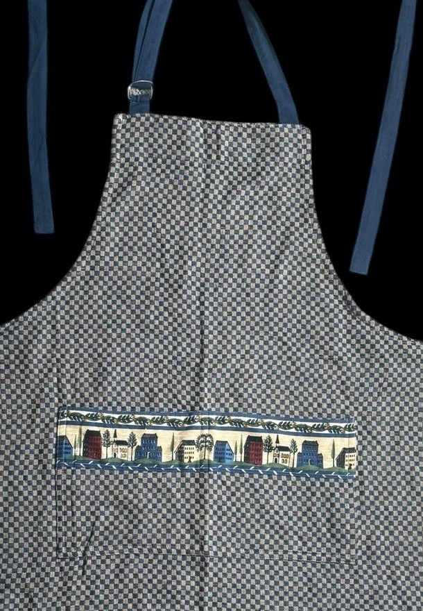 Vintage Kay Dee Designs Apron Deb Strain Fabric House Border Checkered Cottage - Image 2 of 4