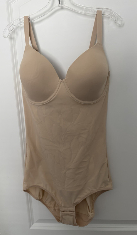 Maidenform Women's One Piece Shapewear Beige L  Firm Bodysuit Molded Cups #15763