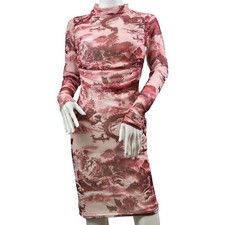 Women's Pretty Little Thing Shape Pink Printed High Neck Mesh Bodycon Dress