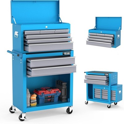 8 Drawer Rolling Tool Chest with Lockable Wheels and Side Hooks for Garage Home