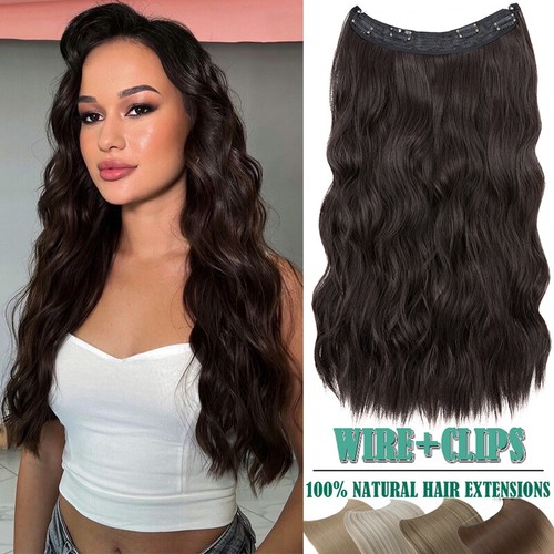Secret Wire Hair Extensions Nano Ring Hidden Headband Hairpiece Straight Wavy US