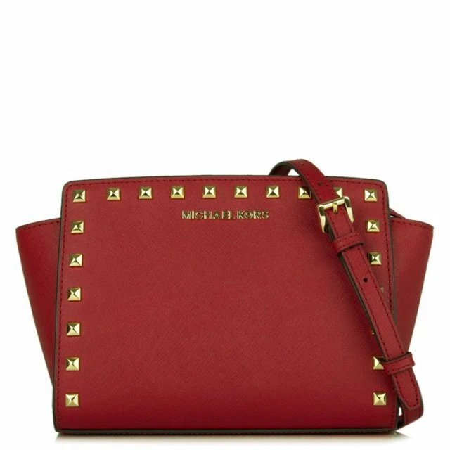 Michael Michael Kors Selma Medium Studded Saffiano Messenger Cherry