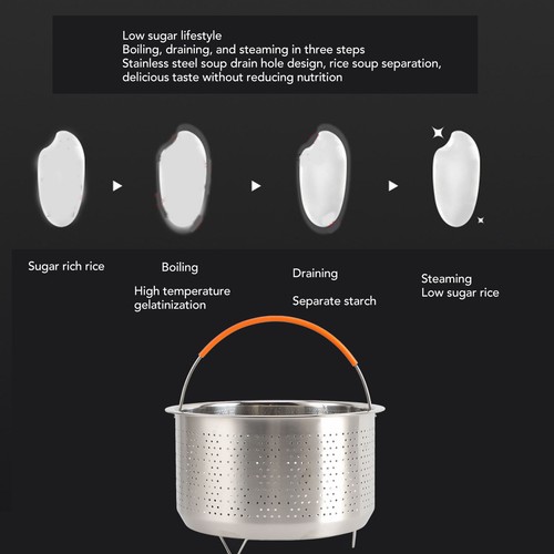 Stainless Steel Rice Steaming Basket Low Sugar Stainless Steel Rice Cooker Steam - Picture 12 of 12