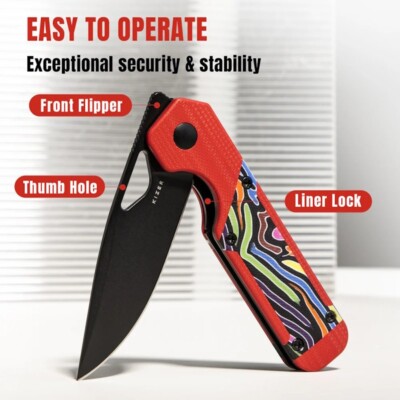 KIV3634SA2 Kizer Mini Militaw Red/Rainbow Nitro-V Drop Point Blade G10 Handles L