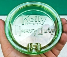 Kelly Springfield Tires Glass Ashtray Insert Green Depression