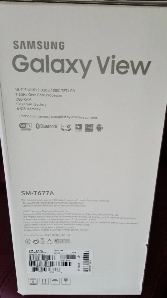SAMSUNG GALAXY VIEW SM-T677A 64GB Wi-Fi 4G (AT&T) BRAND NEW SEALED BOX NEVER USE - Image 3 of 4