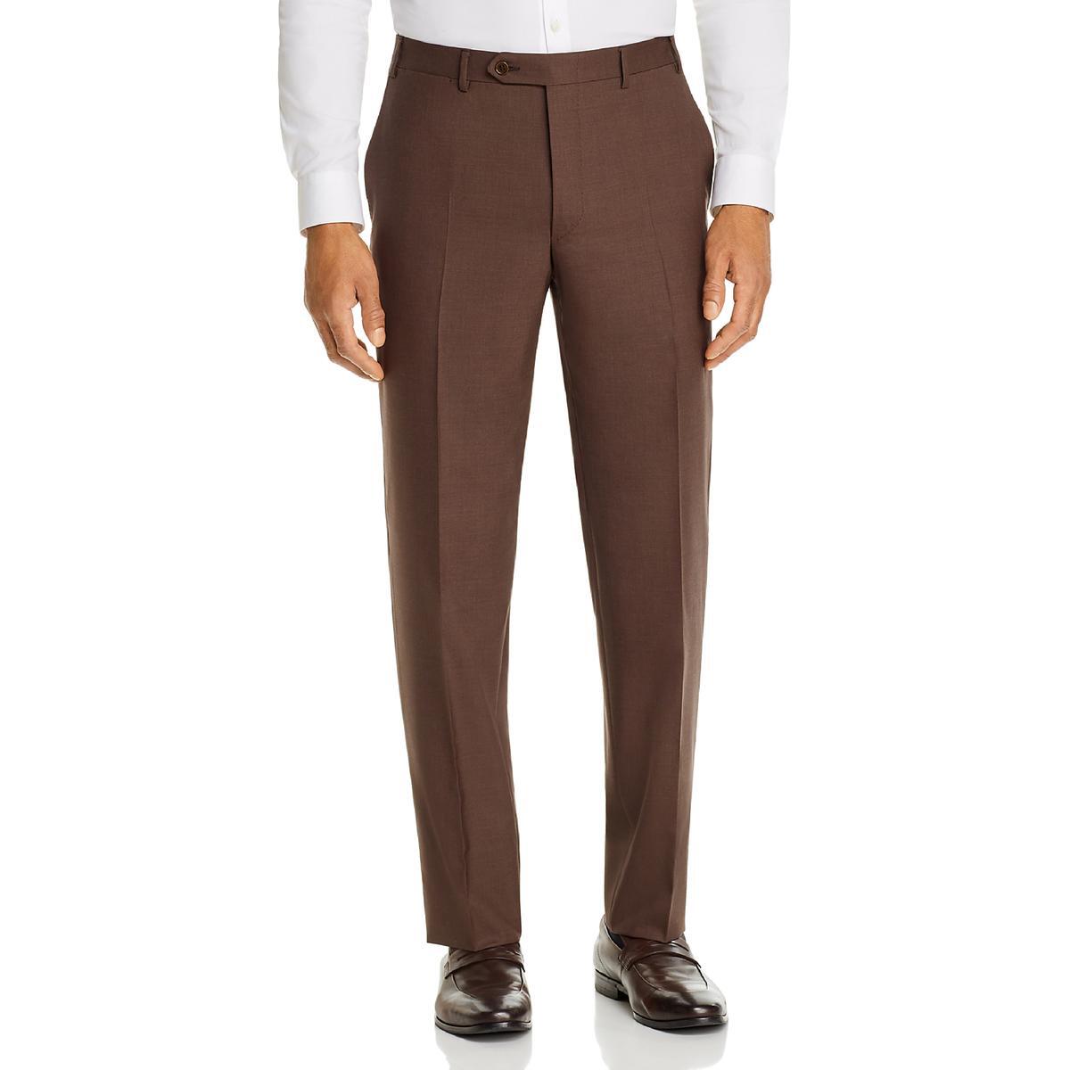 Canali Мужская коричневая шерстяная офисная одежда без подкладки, брюки под платье 34 50EU BHFO 9393
