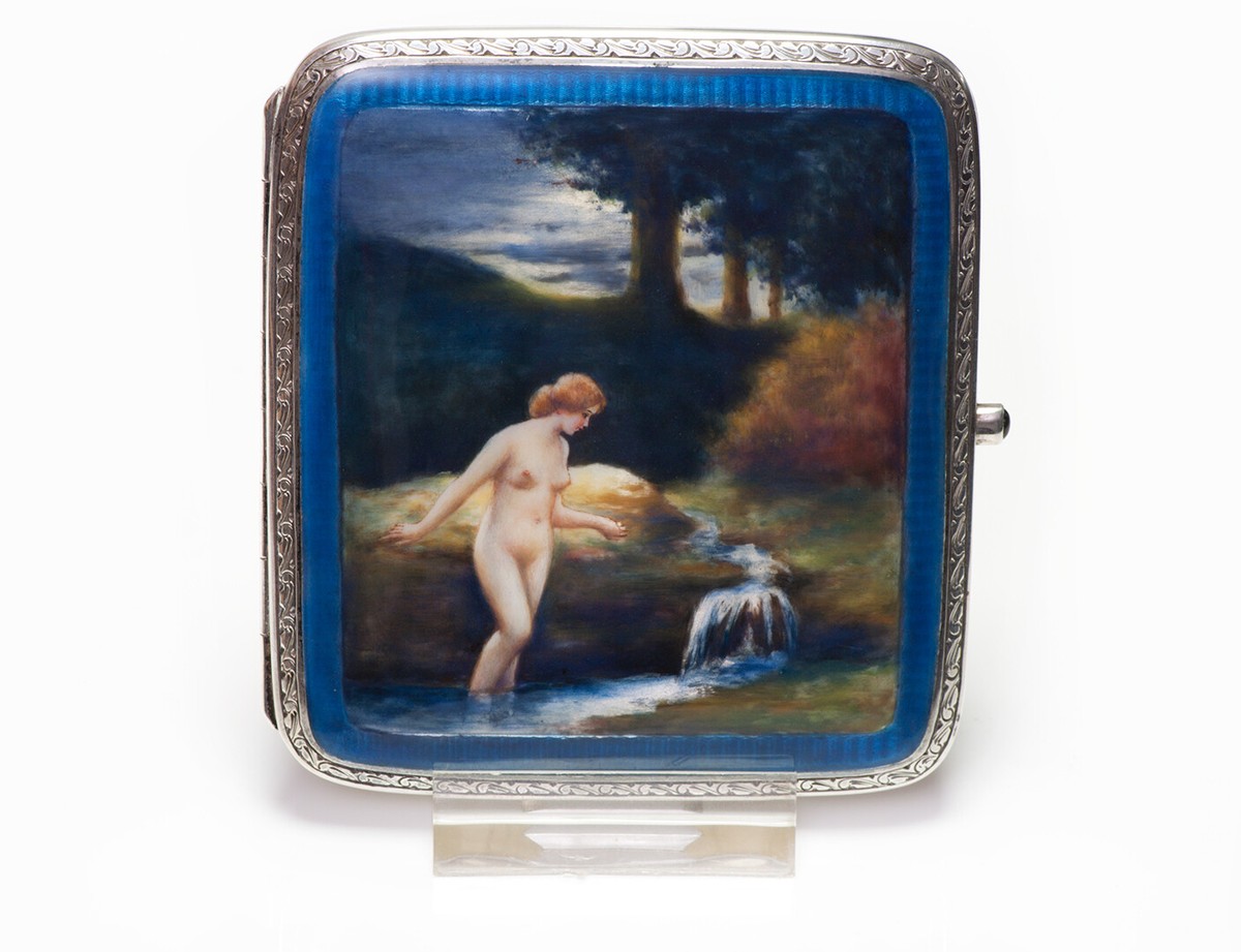 erotic cigarette case Vintage Nude Erotic Enamel Sterling Silver Cigarette Case