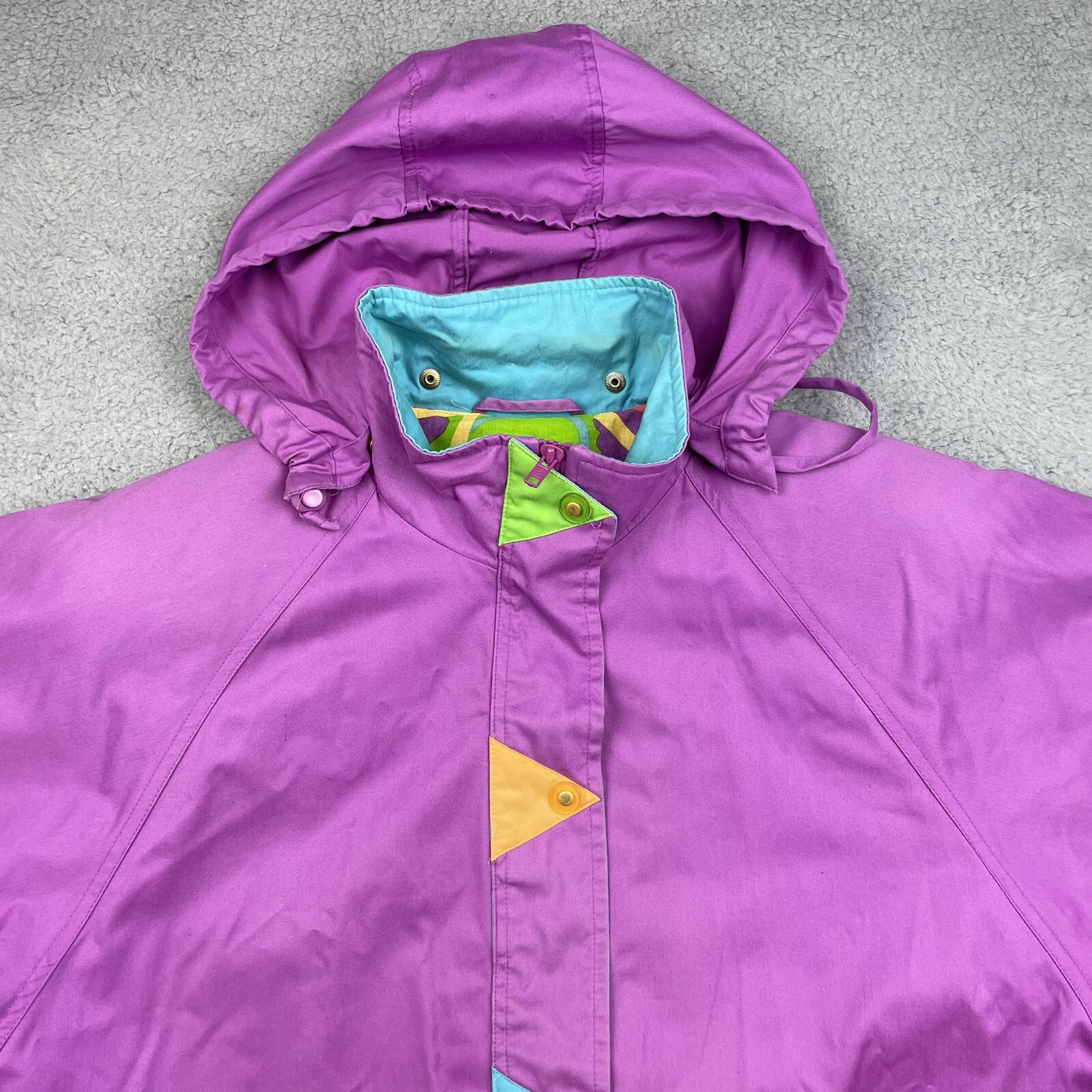 Vintage Vine Below Coat Womens Large Zepel Treated Colorful Funky 80s Zip Snap